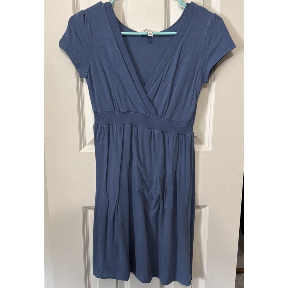 Womens Aeropostale Medium Cotton Blend Blue V-Neck Short Sleeve Jersey Dress Y2K
